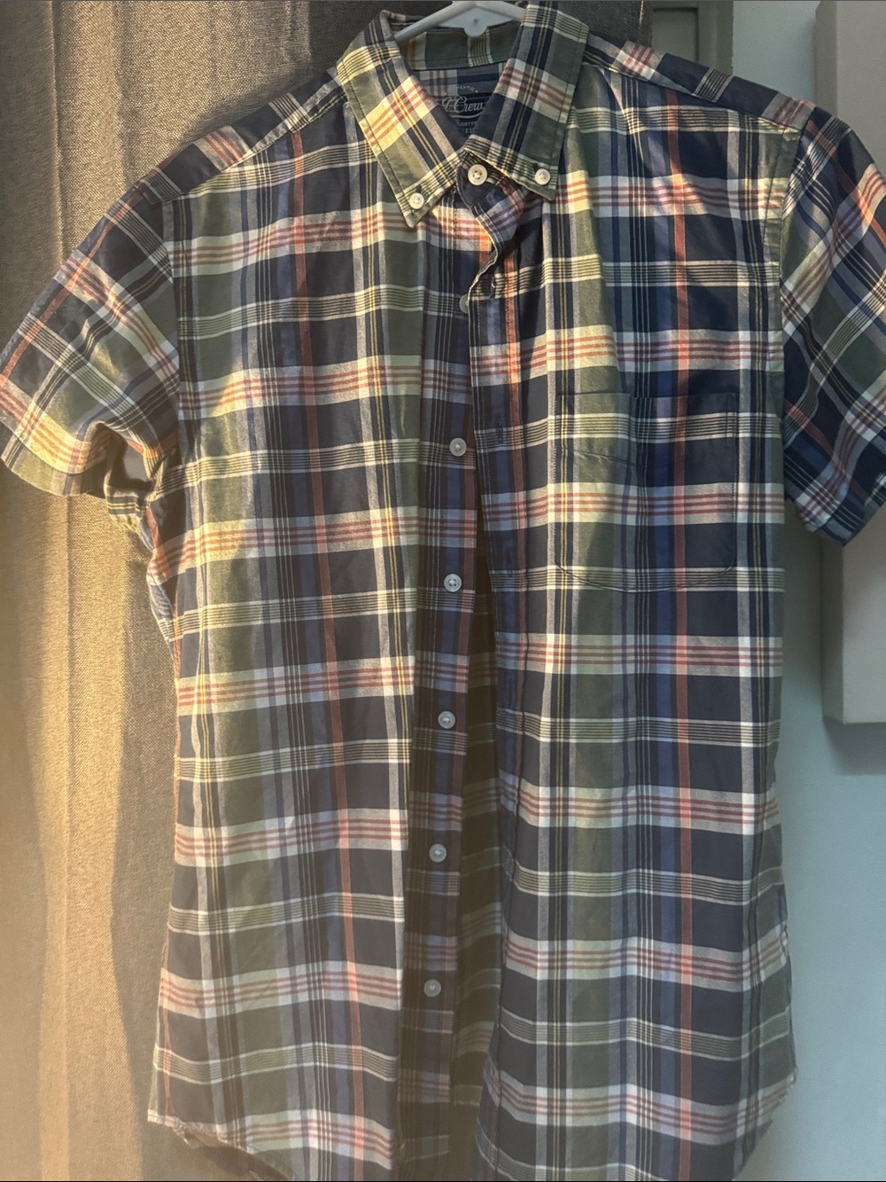 J Crew Classic Men's Short-Sleeve Plaid Shirt - Navy & Olive